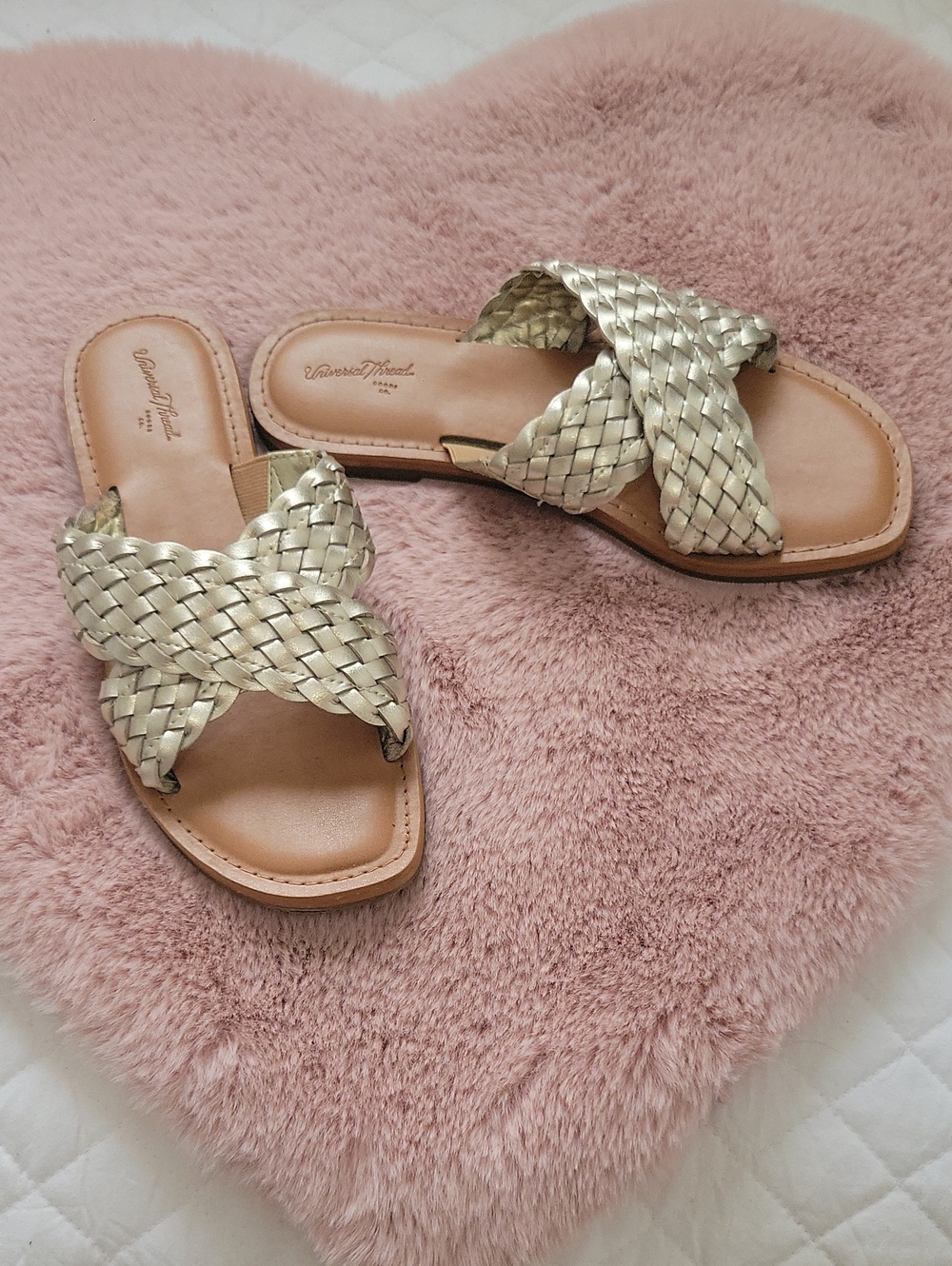 Universal Thread Metallic Gold Woven Slide Sandals